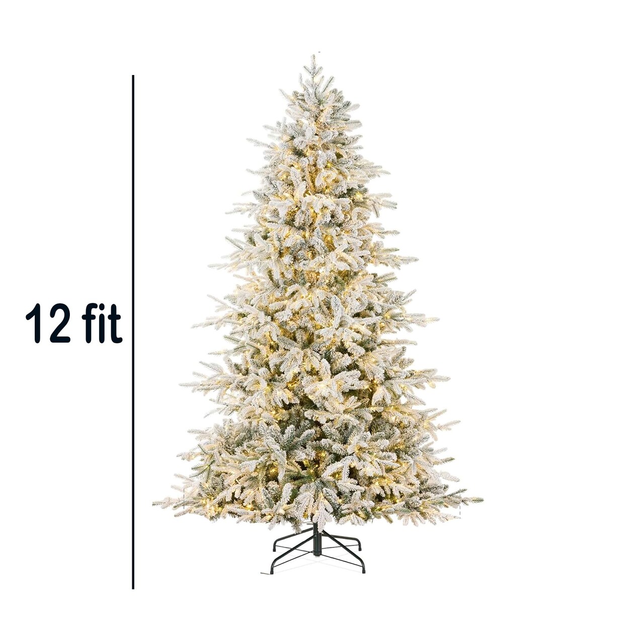 12ft Pre-Lit Flocked Noble Fir Christmas Tree 2-in-1 White & Multi Twinkling LED